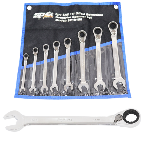 SP Tools Gear Drive ROE Quad Drive Spanner Set - 15° Offset - SAE - 8pc