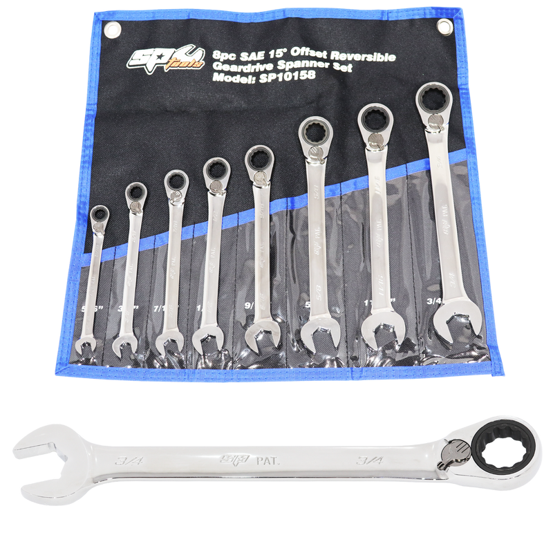 SP Tools Gear Drive ROE Quad Drive Spanner Set - 15° Offset - SAE - 8pc