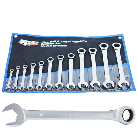 SP Tools Gear Drive ROE Quad Drive Spanner Set - 0° Offset - SAE - 12pc