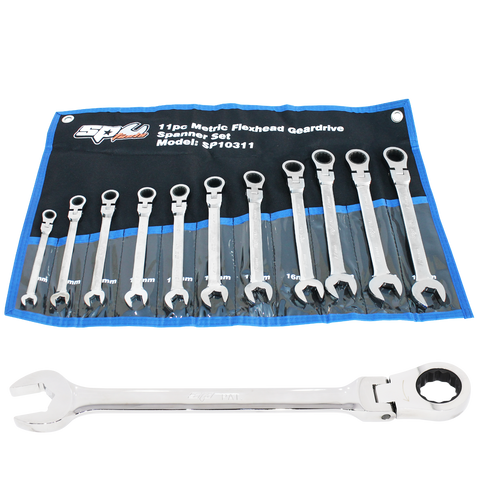 SP Tools Flex Head Gear Drive ROE Quad Drive Spanner Set - Metric - 11pc