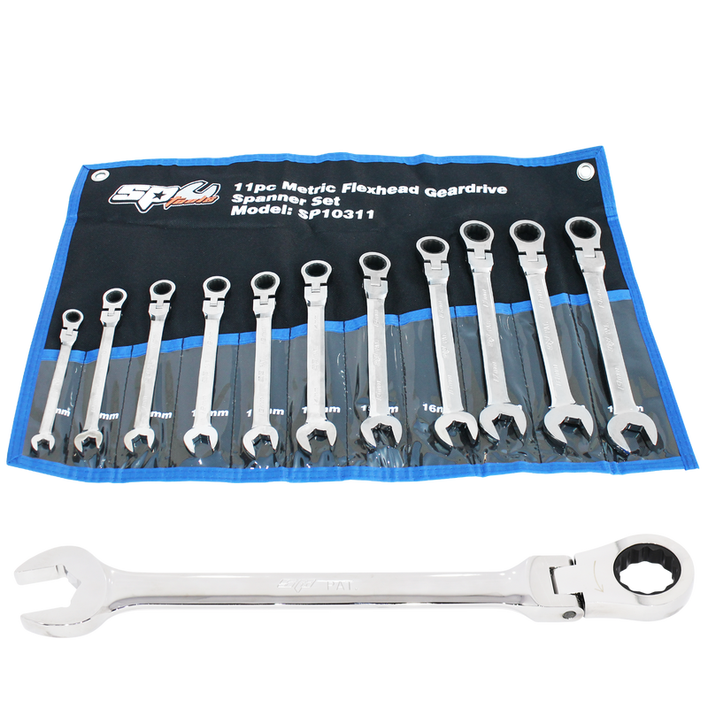 SP Tools Flex Head Gear Drive ROE Quad Drive Spanner Set - Metric - 11pc