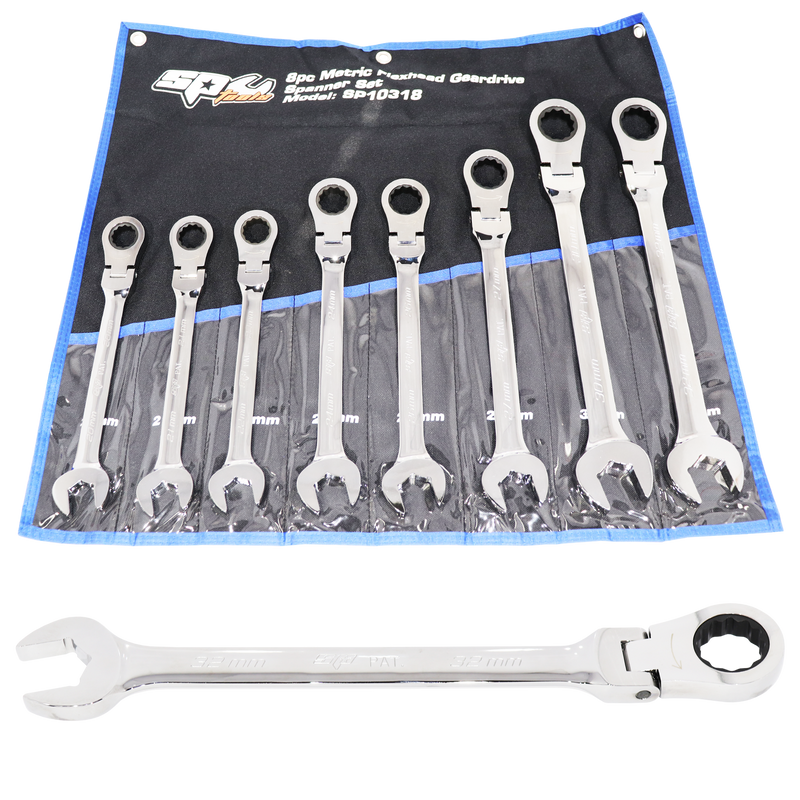 SP Tools Flex Head Gear Drive ROE Quad Drive Spanner Set - Jumbo - Metric - 8pc