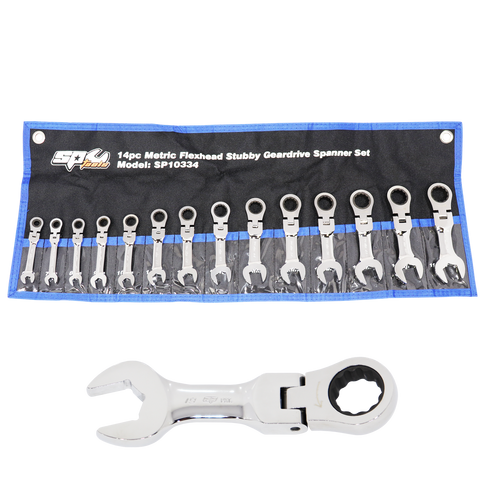 SP Tools Flex Head Gear Drive ROE Quad Drive Spanner Set - Stubby - Metric - 14pc