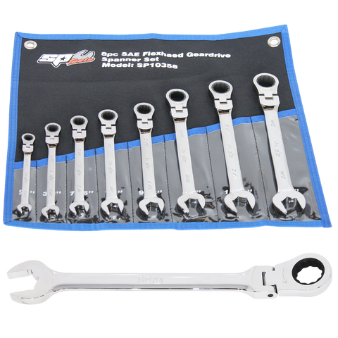 SP Tools Flex Head Gear Drive ROE Quad Drive Spanner Set - SAE - 8pc