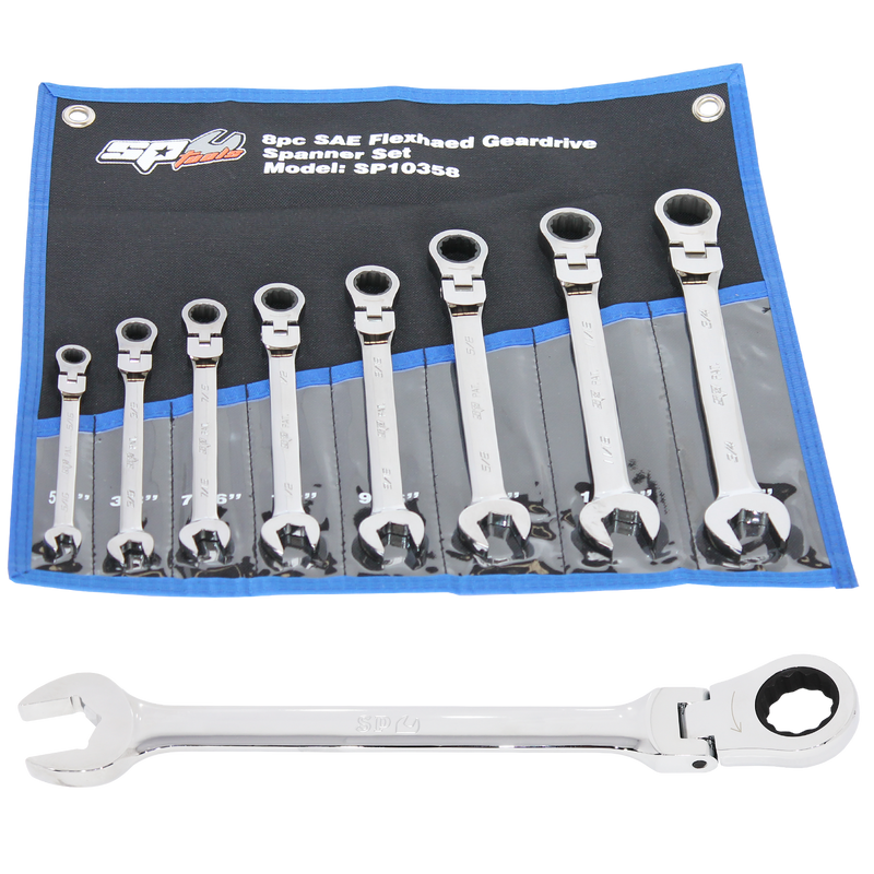 SP Tools Flex Head Gear Drive ROE Quad Drive Spanner Set - SAE - 8pc