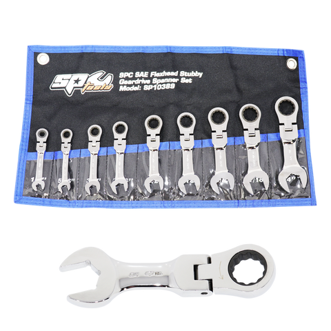SP Tools Flex Head Gear Drive ROE Quad Drive Spanner Set - Stubby - SAE - 9pc