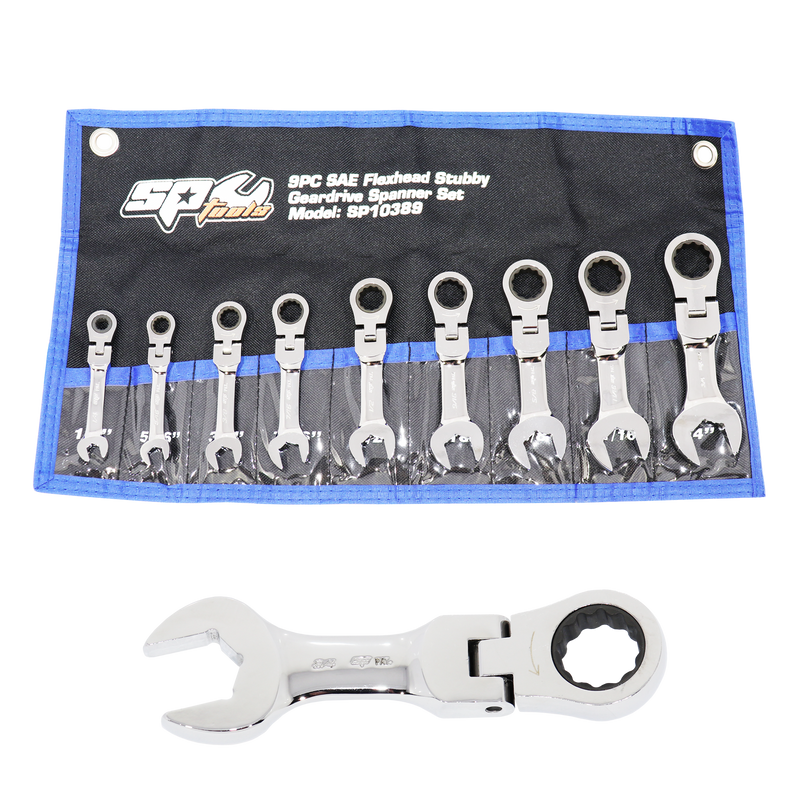 SP Tools Flex Head Gear Drive ROE Quad Drive Spanner Set - Stubby - SAE - 9pc