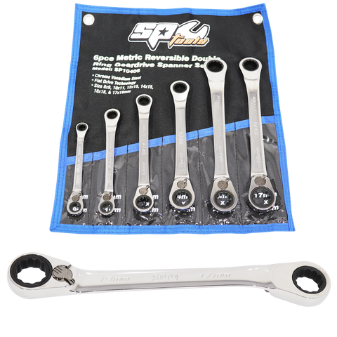 SP Tools Double Gear Drive Ring Spanner Set - 15° Offset - Metric - 6pc