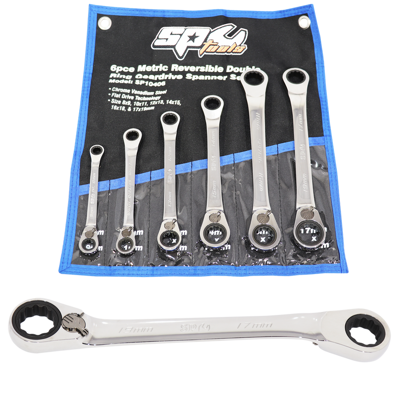 SP Tools Double Gear Drive Ring Spanner Set - 15° Offset - Metric - 6pc