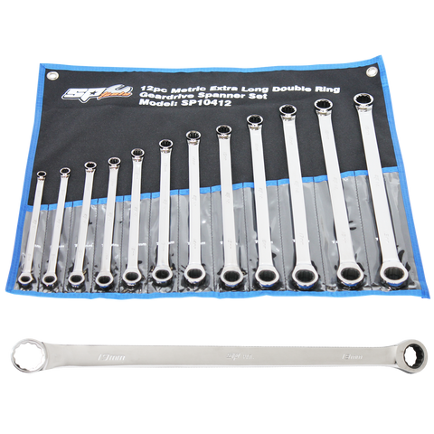 SP Tools Box Drive Double Ring Spanner Set - 0° Offset - Extra Long - Metric - 12pc