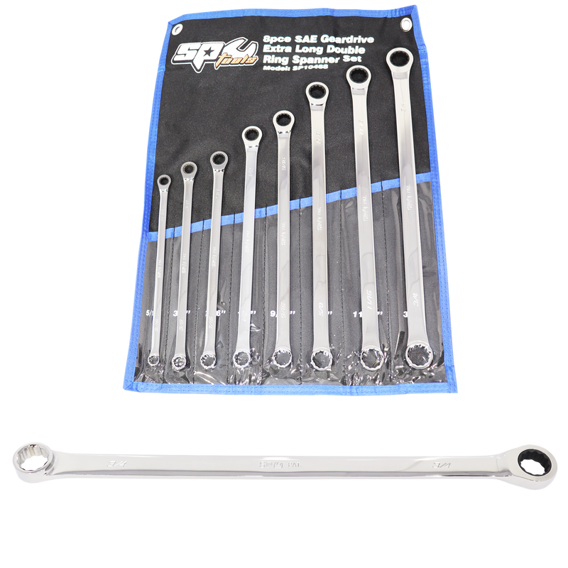 SP Tools Box Drive Double Ring Spanner Set - 0° Offset - Extra Long - SAE - 8pc