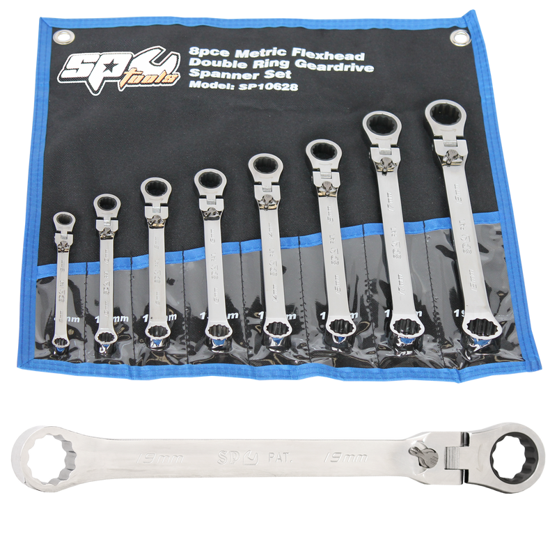 SP Tools Locking Flex Head Gear Drive Box Double Ring Spanner Set - Metric - 8pc
