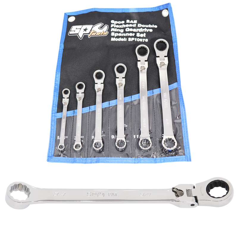 SP Tools Locking Flex Head Gear Drive Box Double Ring Spanner Set - SAE - 6pc