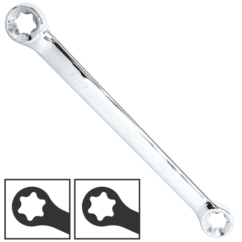 SP Tools Double Ring Spanner - Long - Torx - 0° Offset - Individual, Size: E10 x E12