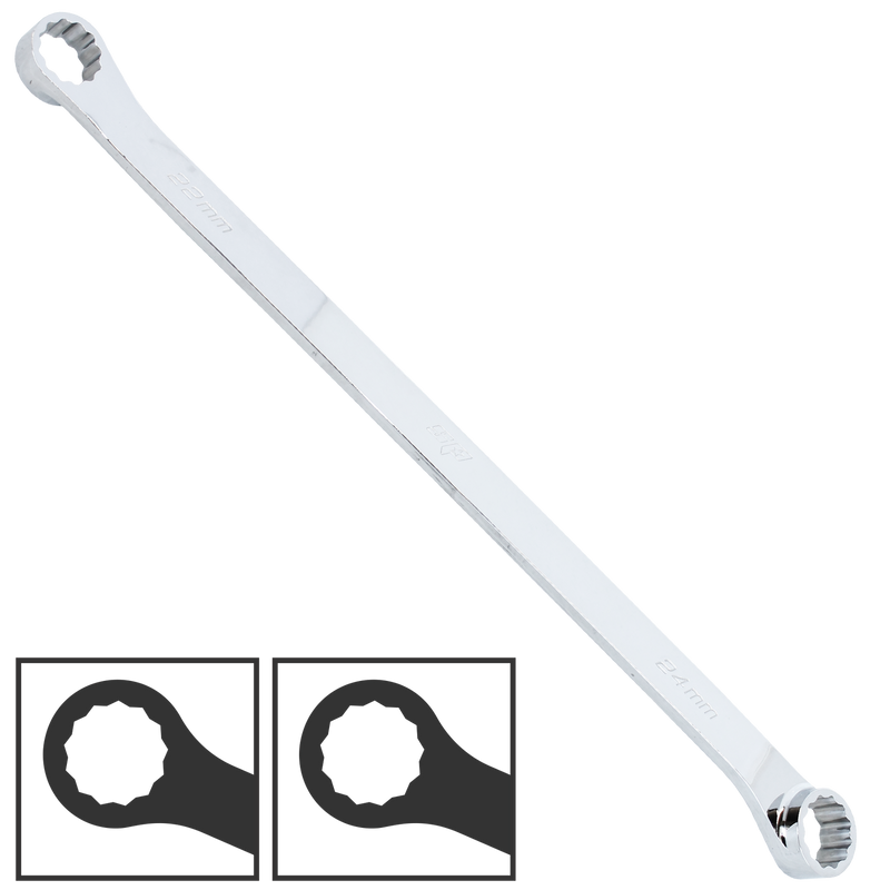 SP Tools Double Box Ring Spanner - Extra Long - Metric - 15° Offset - Individual, Size: 22 x 24mm