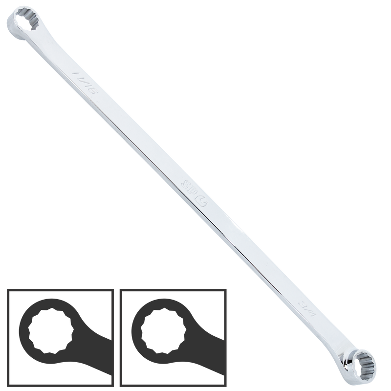 SP Tools Double Box Ring Spanner - Extra Long - SAE - 15° Offset - Individual, Size: 3/4 x 11/16