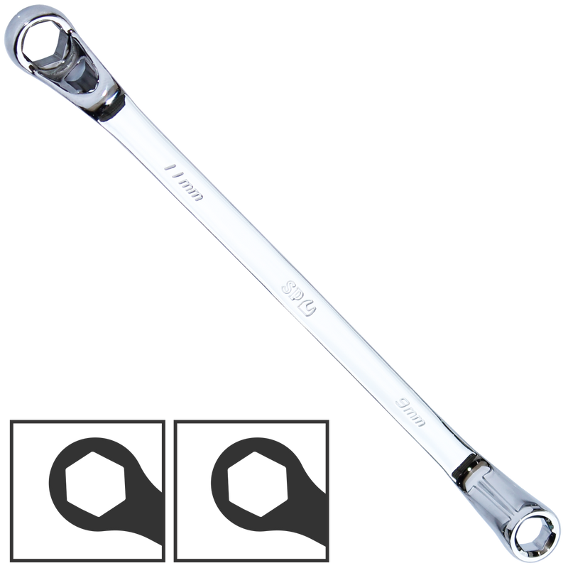 SP Tools Brake Bleeder Double Ring Spanner - Metric - 75° Offset 6pt - Individual, Size: 9 x 11mm