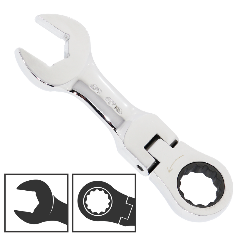 SP Tools Flex Head Gear Drive ROE Quad Drive Spanner - Stubby - SAE - Individual, Size: 3/8"