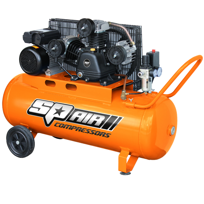 SP Tools Air Compressor - Triple Cast Iron Portable - 3hp - 15Amp - 100L Tank