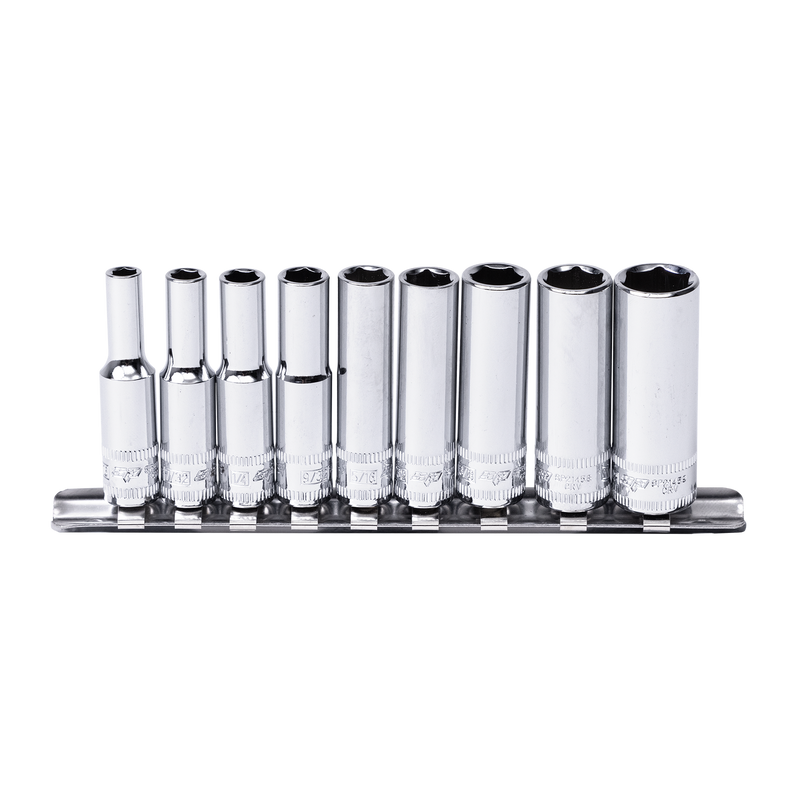 SP Tools 1/4" Drive Socket Rail Set - Deep - SAE Only - 6pt - 9pc