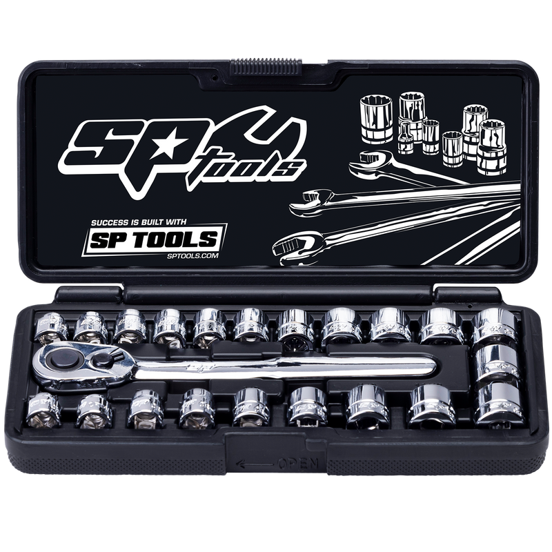 SP Tools 3/8" Drive - Low Profile Stubby Socket Set - Metric/SAE - 12pt - 22pc
