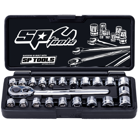 SP Tools 3/8" Drive - Low Profile Stubby Socket Set - Metric/SAE - 12pt - 22pc