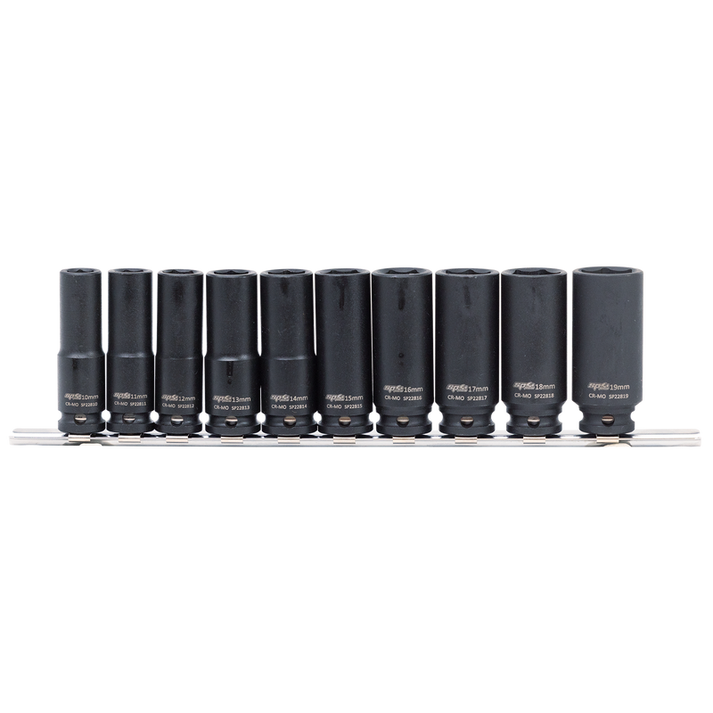 SP Tools 3/8" Drive Impact Socket Rail Set - Deep - Metric Only - 6pt - 10pc