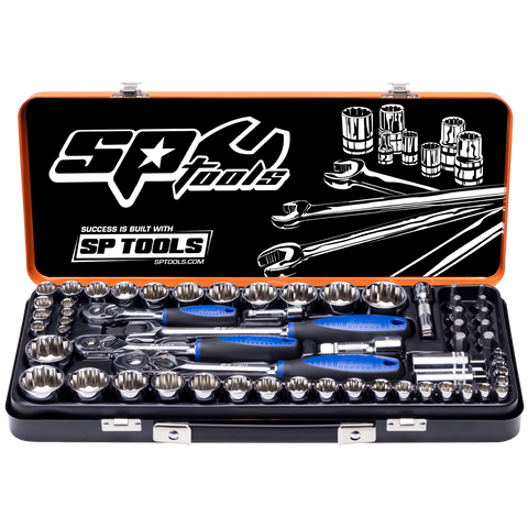 SP Tools 1/4", 3/8" & 1/2" Drive Socket Set - Metric/SAE - 12pt - 59pc