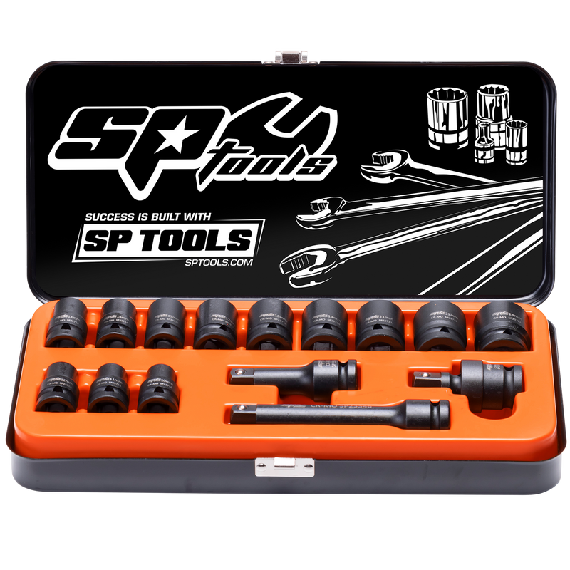 SP Tools 1/2" Drive Impact Socket Set - Metric Only - 6pt - 15pc