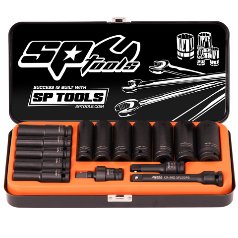 SP Tools 1/2" Drive Impact Socket Set - Deep - Metric Only - 6pt - 15pc