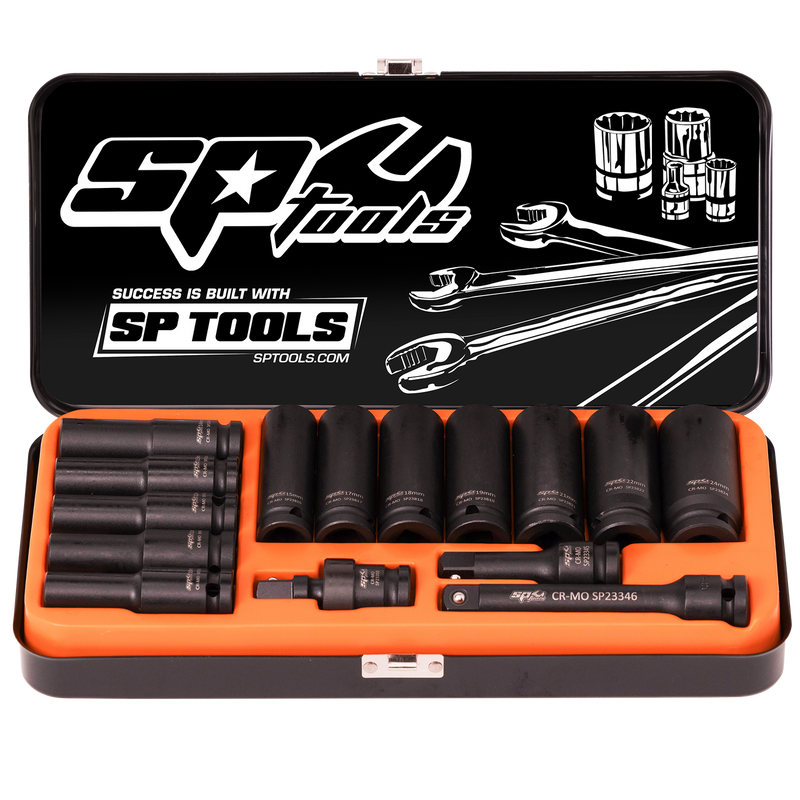 SP Tools 1/2" Drive Impact Socket Set - Deep - Metric Only - 6pt - 15pc