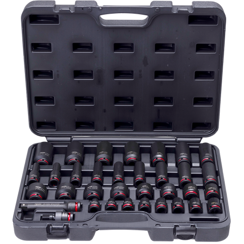 SP Tools 1/2" Drive Impact Socket Set - Standard & Deep - SAE Only - Colour Coded - 6pt - 34pc