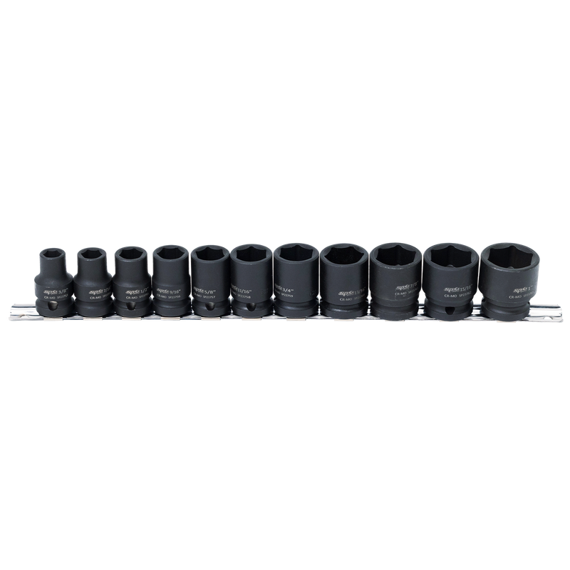 SP Tools 1/2" Drive Impact Socket Rail Set - SAE Only - 6pt - 11pc