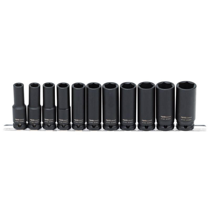 SP Tools 1/2" Drive Impact Socket Rail Set - Deep - Metric Only - 6pt - 11pc