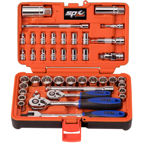 SP Tools 1/4" & 3/8" Drive Socket Set in X-Case - Metric/SAE - 12pt - 42pc