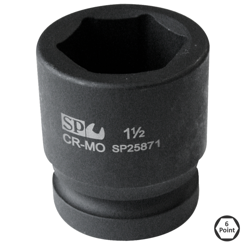 SP Tools 1-1/2" Drive Impact Socket - 6pt SAE - Individual, Size: 1-5/8"