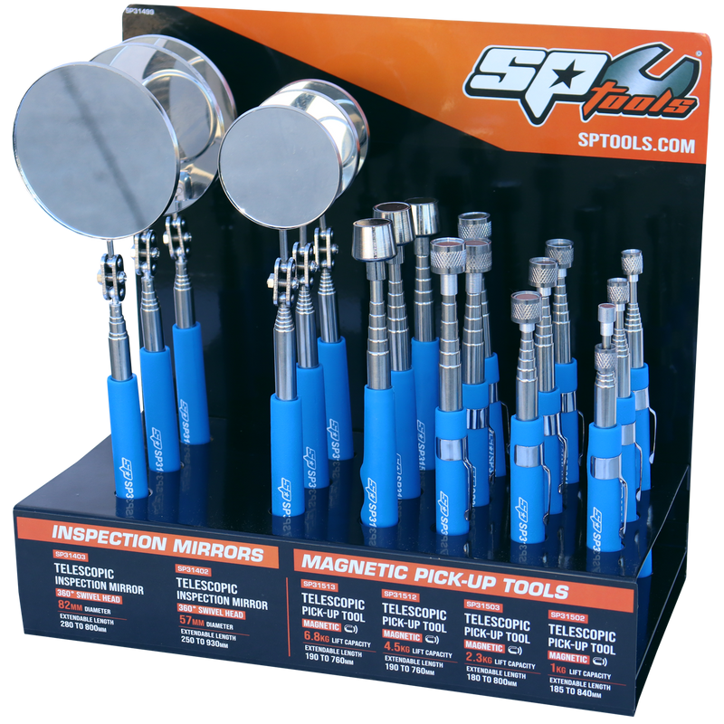 SP Tools Inspection Mirror & Pick-up Tool Set & Display Stand