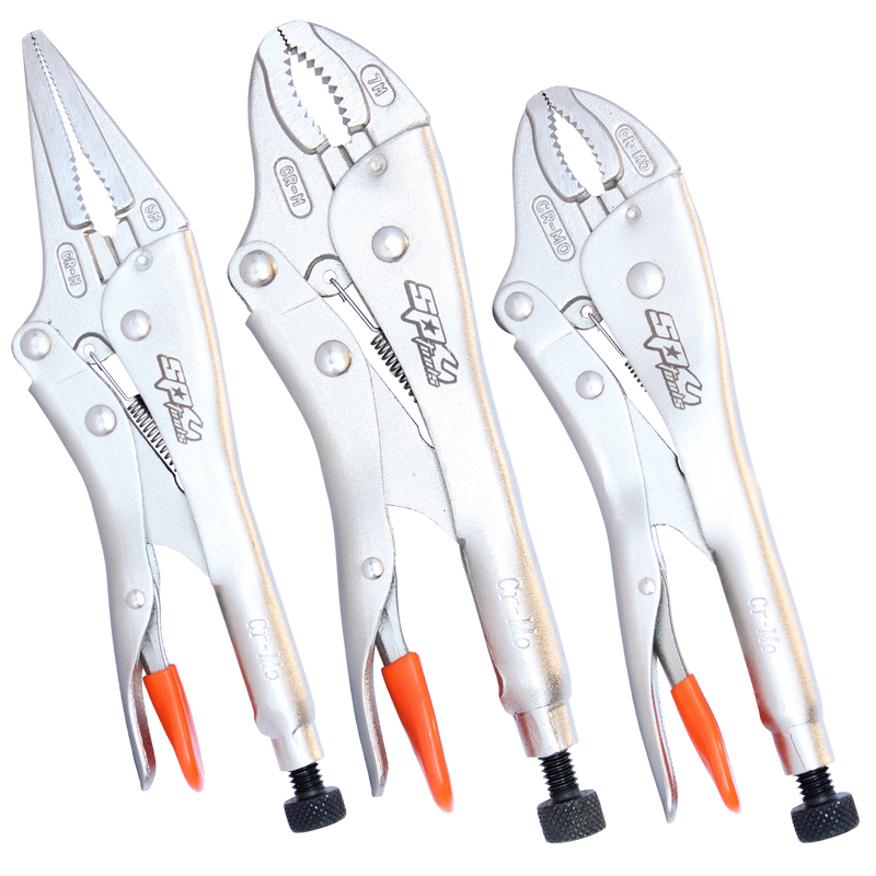 SP Tools Locking Plier Set - Long Nose and Curved Jaw - High Leverage - 3pc