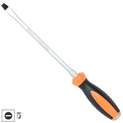 SP Tools Go Thru Screwdriver - Heavy Duty - Slotted - Individual, Size: 8.0 x 200mm