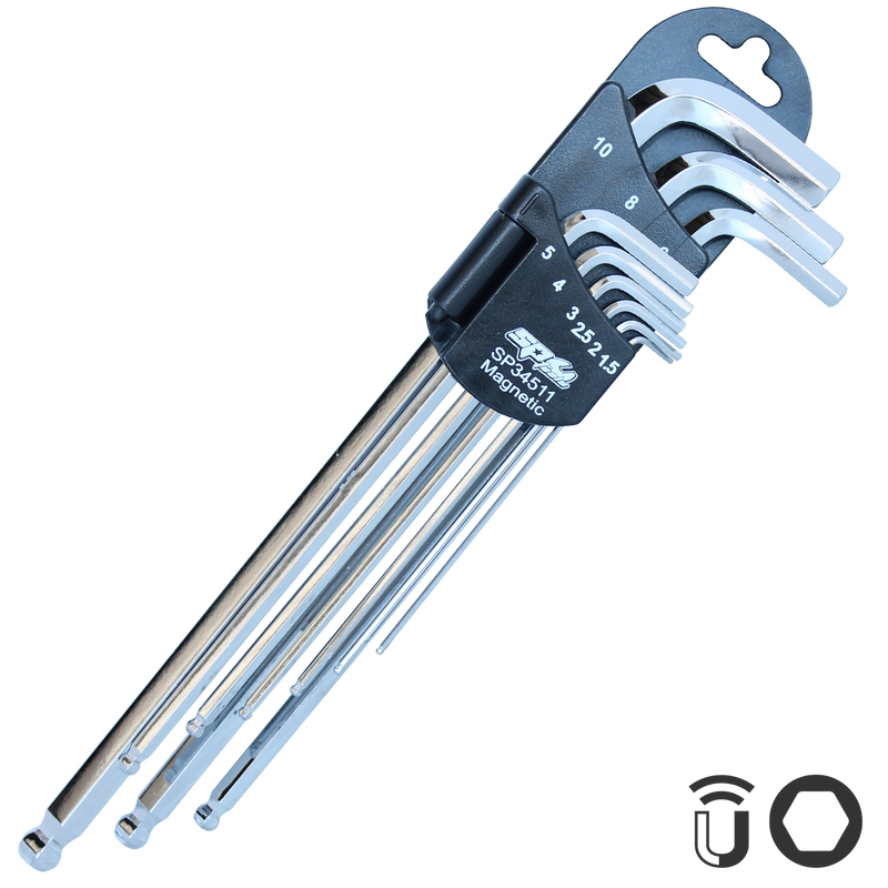 SP Tools Magnetic Ball Drive Hex Key Set - Metric - Chrome - 9pc