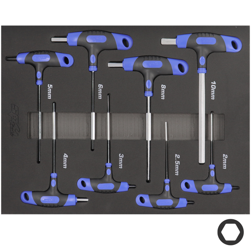 SP Tools T-Handle Ball Drive Hex Key Set in EVA Foam - Metric - Colour Coded - 8pc