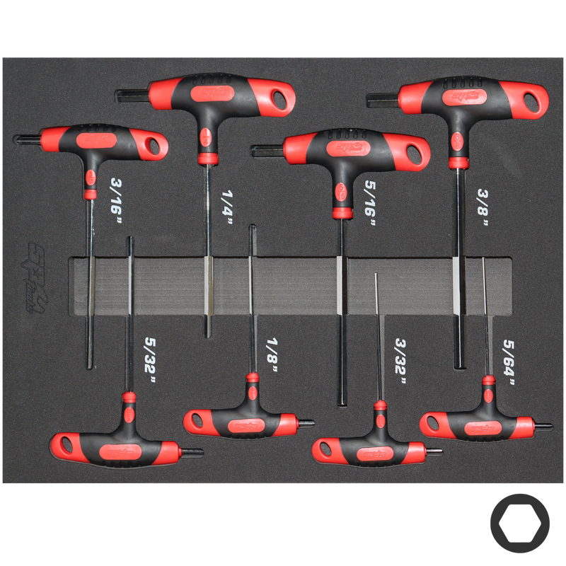 SP Tools T-Handle Ball Drive Hex Key Set in EVA Foam - SAE - Colour Coded - 8pc