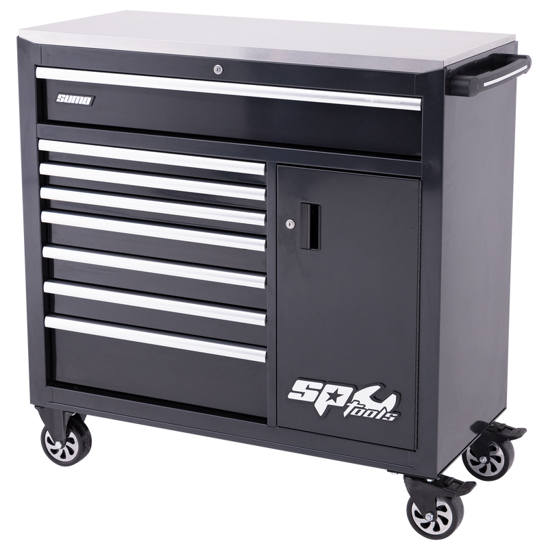SP Tools 9Drawer Sumo Rollcab SS Top W/Pwr Tool Cupboard