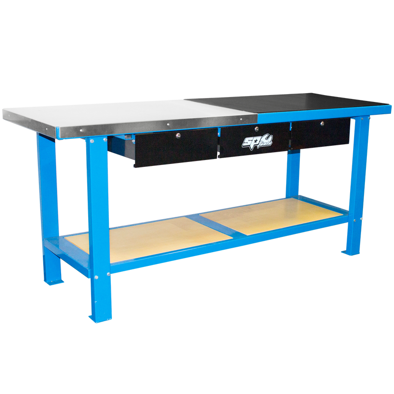 SP Tools Heavy Duty Workshop Bench - 3 Drawer - Blue/Black