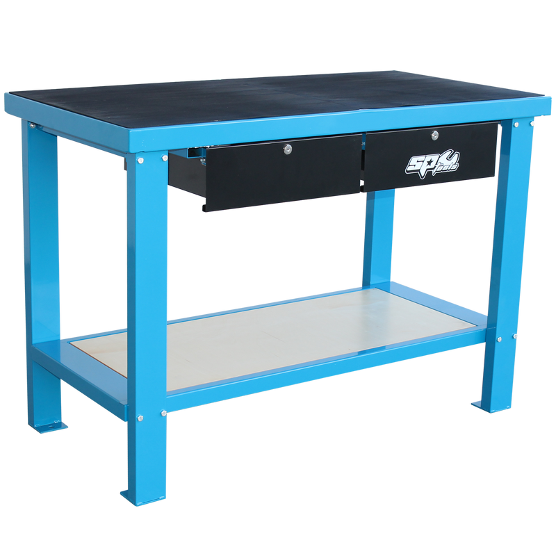 SP Tools Heavy Duty Workshop Bench- 2 Drawer - Blue/Black