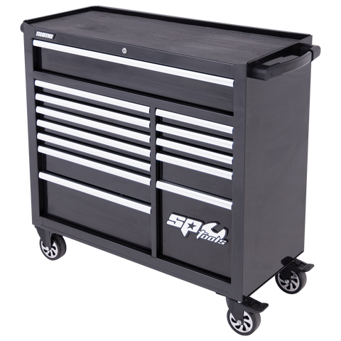SP Tools Sumo Series Power Hutch Roller Cabinet - 13 Drawer - Black/Crome