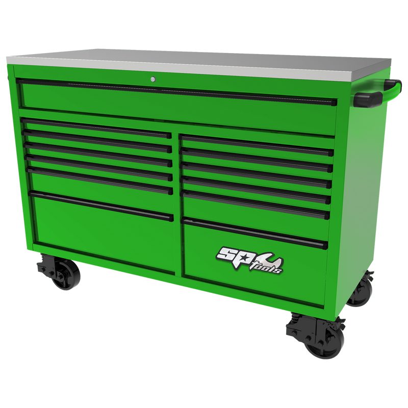SP Tools 59" USA Sumo Series Roller Cabinet - 13 Drawer - Green/Black