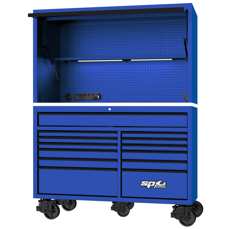 SP Tools 59" USA Sumo Series Workstation - Roller Cabinet & Top Hutch Combo - Blue/Black