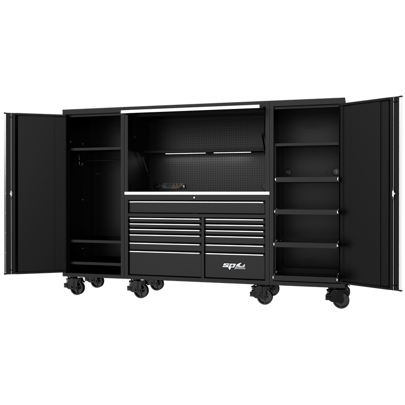 SP Tools 114" USA Sumo Series Workstation - Roller Cabinet, Top Hutch & 2x Side Cabinets