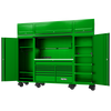 SP Tools 114" USA Sumo Series Complete Workstation - Roller Cabinet, Top Hutch, 2x Side Cabinets & Overhead Hutches - Green/Black